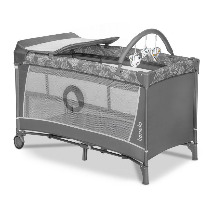 Lionelo - Ταξιδιωτικό παρκοκρέβατο FLOWER, χρώμα Grey Stone