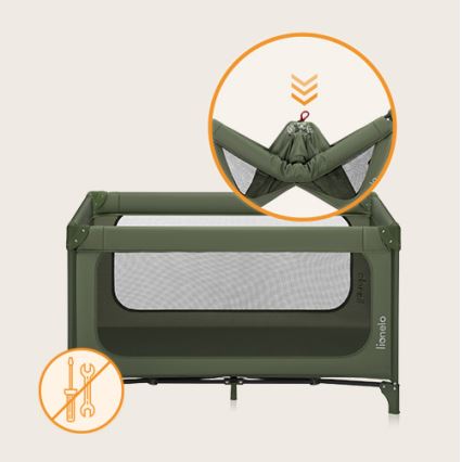 Lionelo - Ταξιδιωτικό παρκοκρέβατο JASMIN EASY FOLD, απόχρωση ελιάς