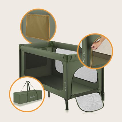 Lionelo - Ταξιδιωτικό παρκοκρέβατο JASMIN EASY FOLD, απόχρωση ελιάς