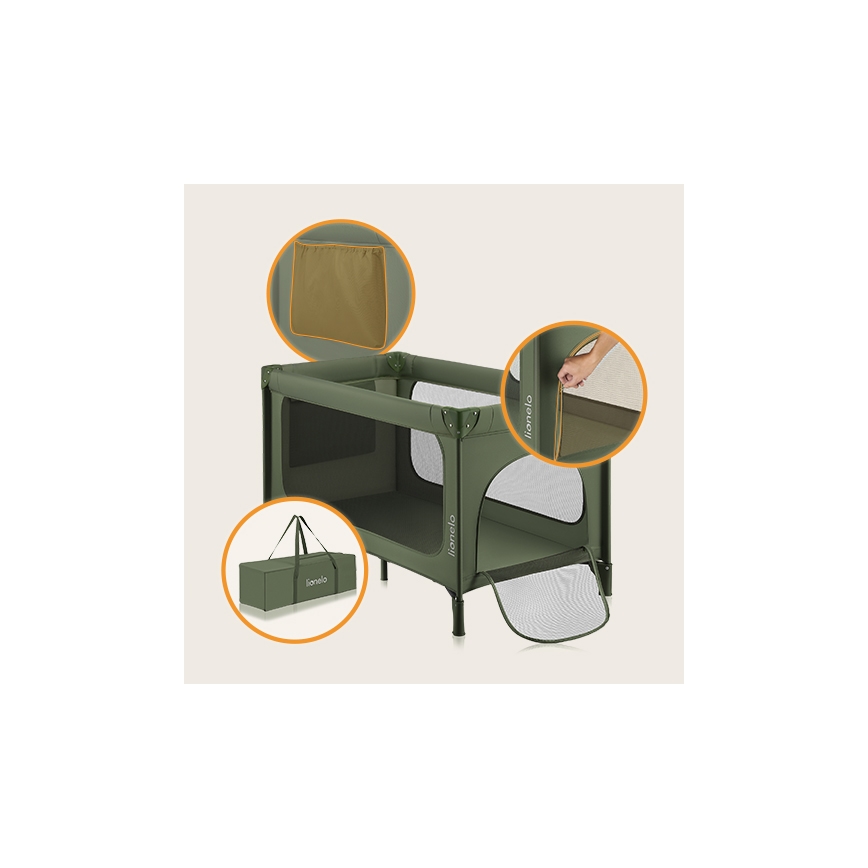 Lionelo - Ταξιδιωτικό παρκοκρέβατο JASMIN EASY FOLD, απόχρωση ελιάς