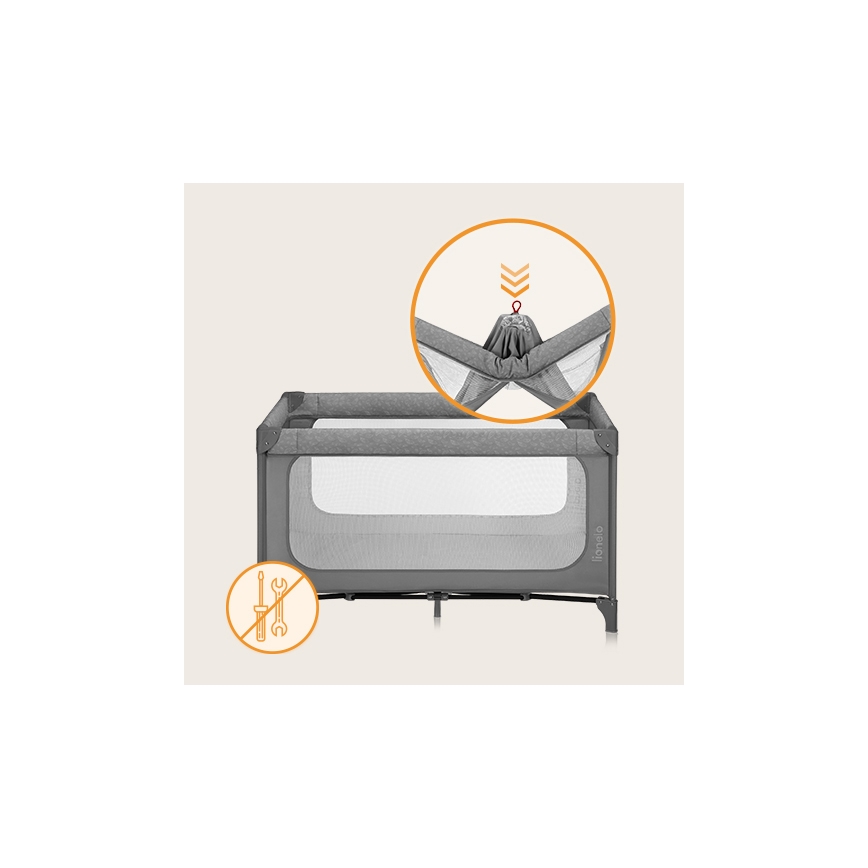 Lionelo - Ταξιδιωτικό παρκοκρέβατο JASMIN EASY FOLD Grey Stone