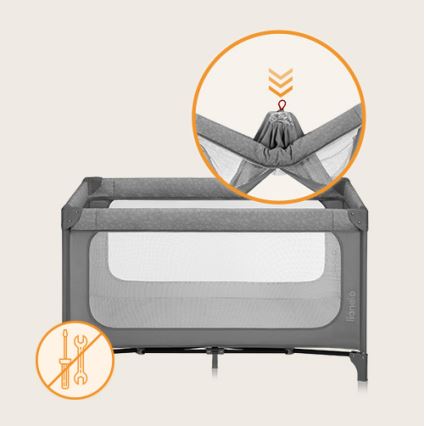 Lionelo - Ταξιδιωτικό παρκοκρέβατο JASMIN EASY FOLD Πέτρινο γκρι