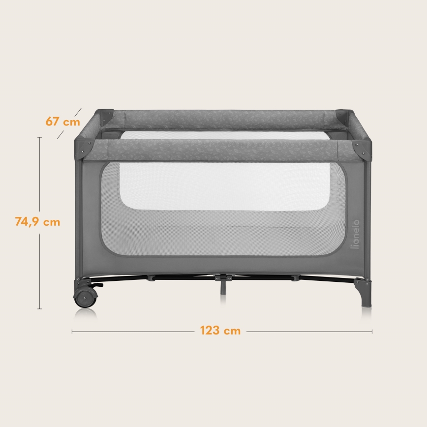 Lionelo - Ταξιδιωτικό παρκοκρέβατο JASMIN EASY FOLD Πέτρινο γκρι