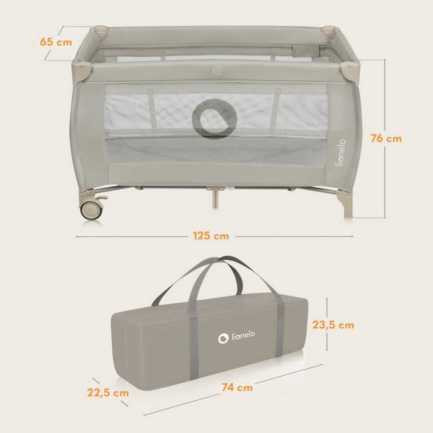 Lionelo - ταξιδιωτικό παρκοκρέβατο STEFI PLUS, μπεζ καπουτσίνο