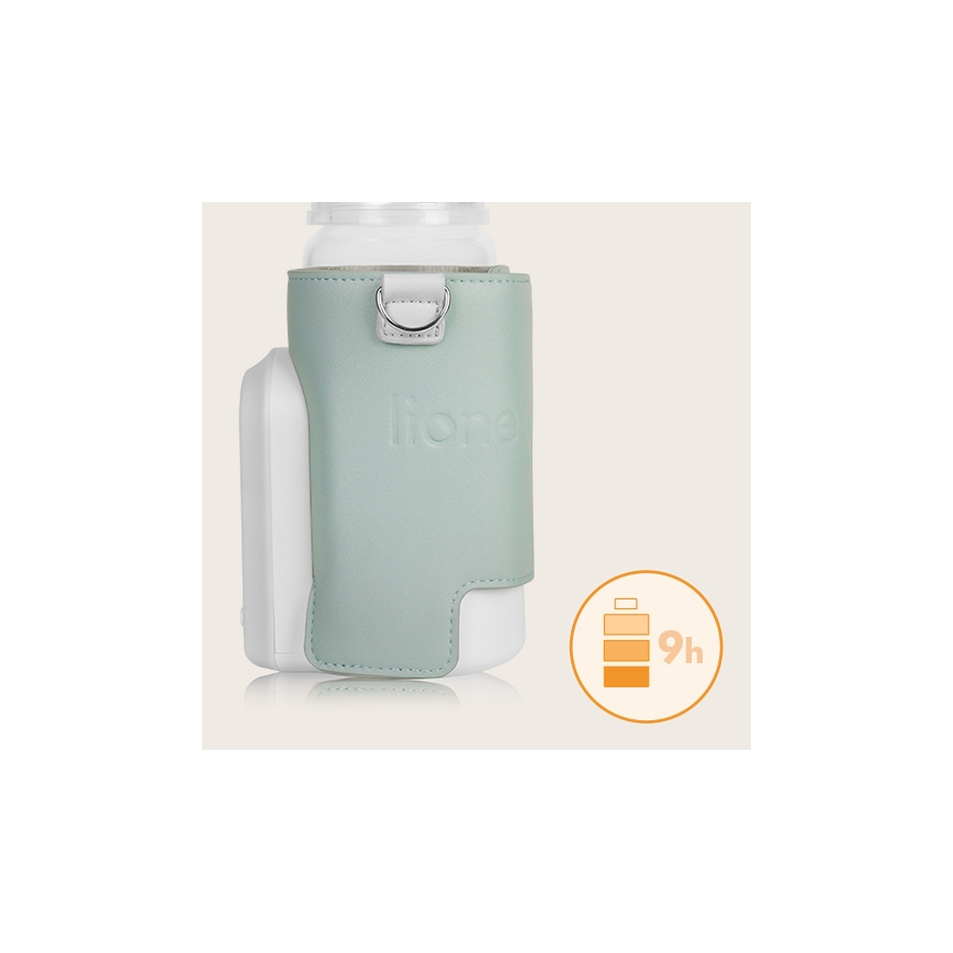 Lionelo - Επαναφορτιζόμενος θερμαντήρας μπιμπερό ταξιδιού THERMUP GO EVO 18W/5V πράσινο/λευκό