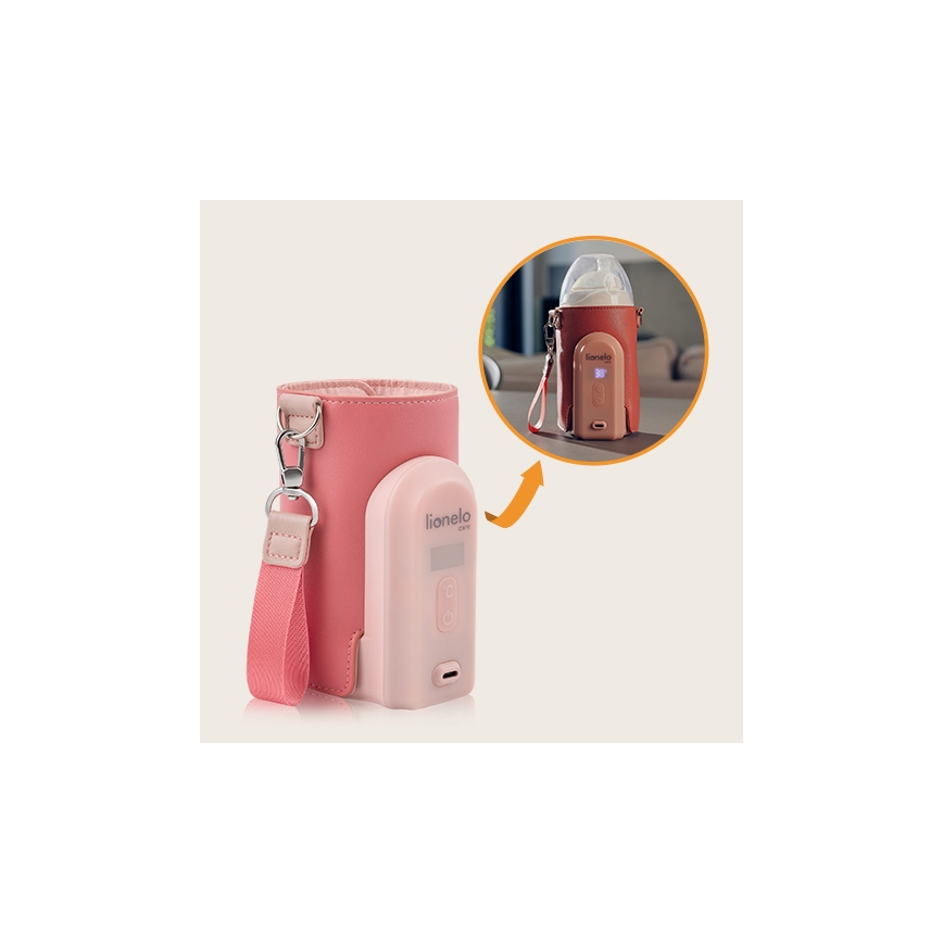 Lionelo - Επαναφορτιζόμενος θερμαντήρας μπιμπερό ταξιδιού THERMUP GO EVO 18W/5V ροζ