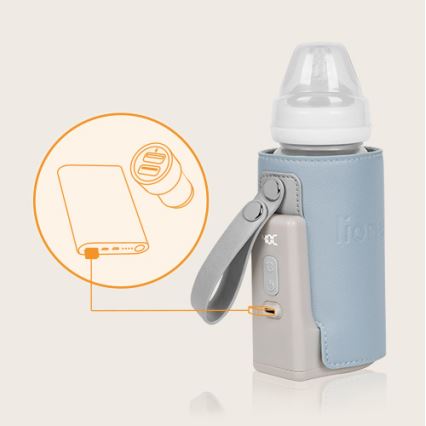 Lionelo - Επαναφορτιζόμενος θερμαντήρας μπιμπερό ταξιδιού THERMUP GO PLUS 10W/5V μπλε/γκρι