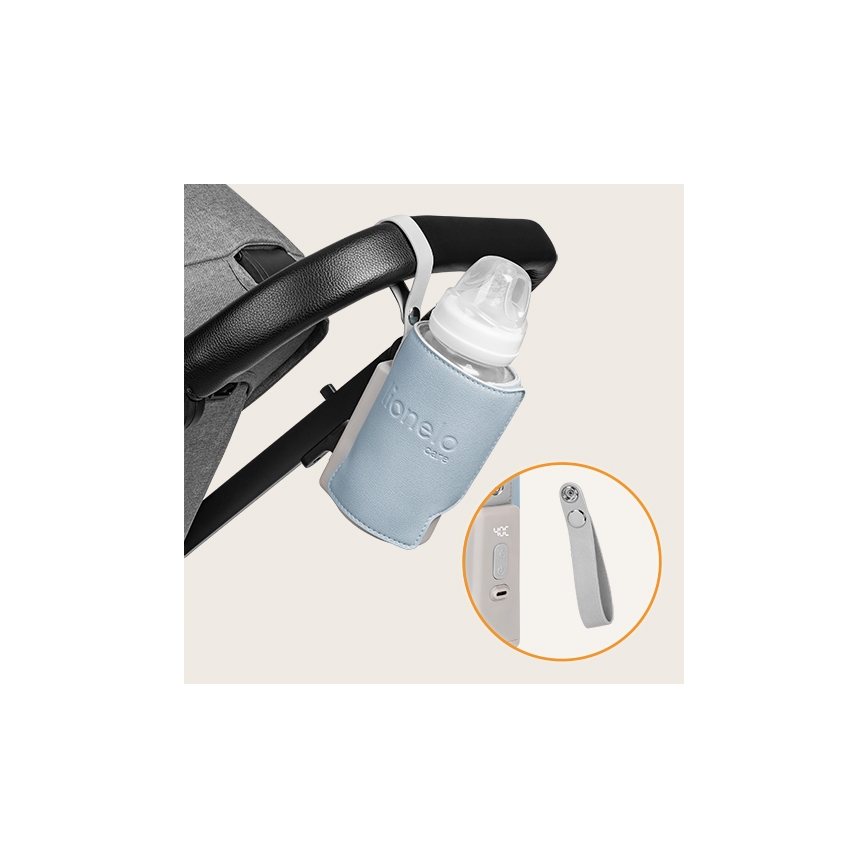 Lionelo - Επαναφορτιζόμενος θερμαντήρας μπιμπερό ταξιδιού THERMUP GO PLUS 10W/5V μπλε/γκρι