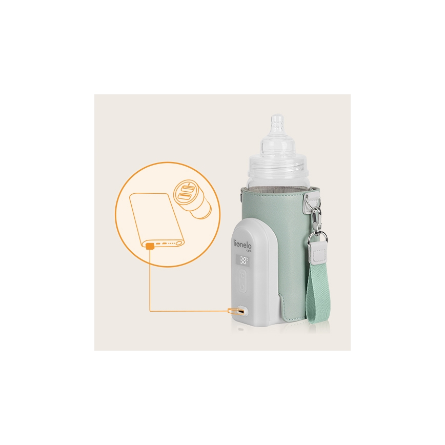 Lionelo - Επαναφορτιζόμενος θερμαντήρας μπιμπερό THERMUP GO EVO 18W/5V πράσινο/λευκό