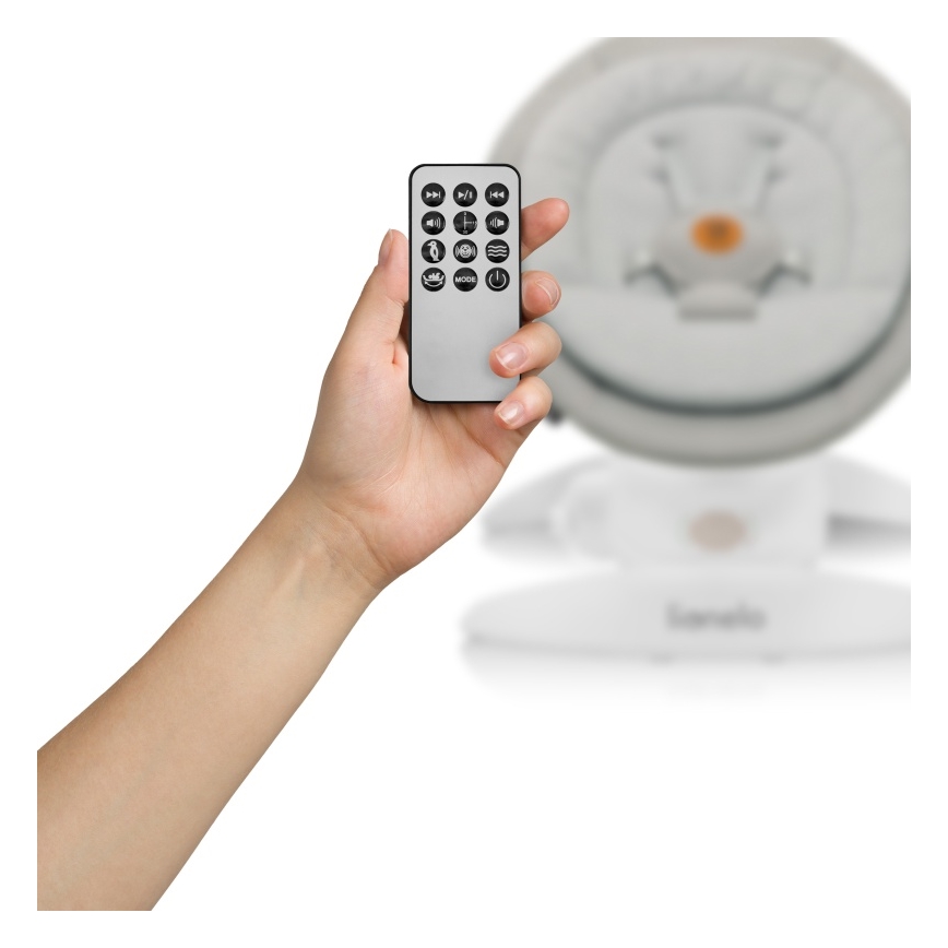 Lionelo - Βρεφική κουνιστή καρέκλα με μελωδία MELL Beige Sand 4xAA + τηλεχειριστήριο