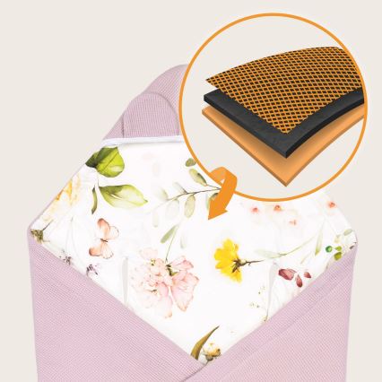 Lionelo - Βρεφικό περιτύλιγμα για κάθισμα αυτοκινήτου TRAVEL SWADDLE 90x90 cm Ροζ με λουλούδια
