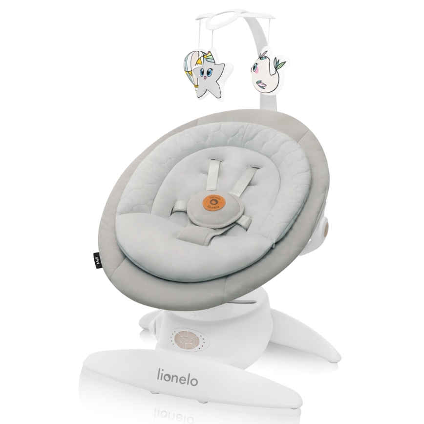 Lionelo - Βρεφική κουνιστή καρέκλα με μελωδία MELL Beige Sand 4xAA + τηλεχειριστήριο