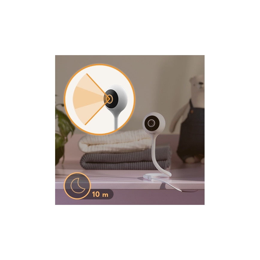 Lionelo - Έξυπνο βρεφικό μόνιτορ BABYLINE SMART Wi-Fi Λευκό