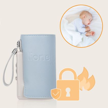 Lionelo - Επαναφορτιζόμενος θερμαντήρας μπιμπερό ταξιδιού THERMUP GO PLUS 10W/5V μπλε/γκρι
