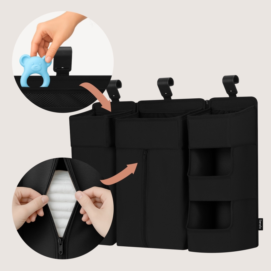 Lionelo - Οργανωτής για κούνια 3 σε 1 SIDEPOCKET Μαύρο