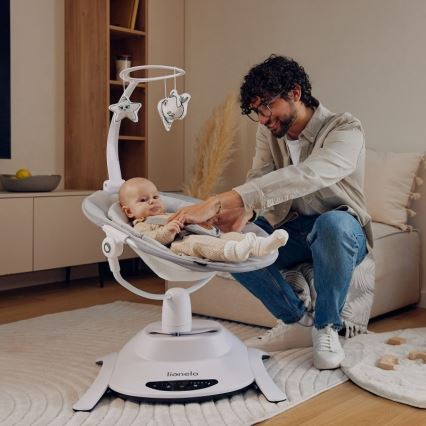 Lionelo - Παιδικό κουνιστό κάθισμα με μελωδία BELLA Grey Concrete + τηλεχειριστήριο