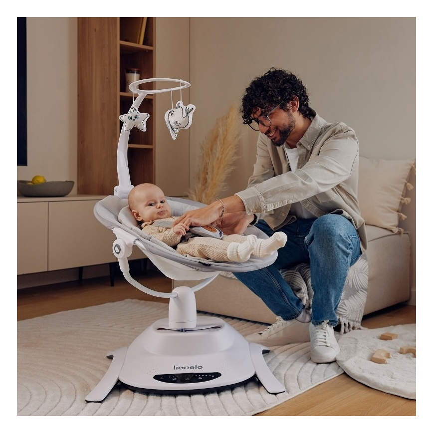 Lionelo - Παιδικό κουνιστό κάθισμα με μελωδία BELLA Grey Concrete + τηλεχειριστήριο