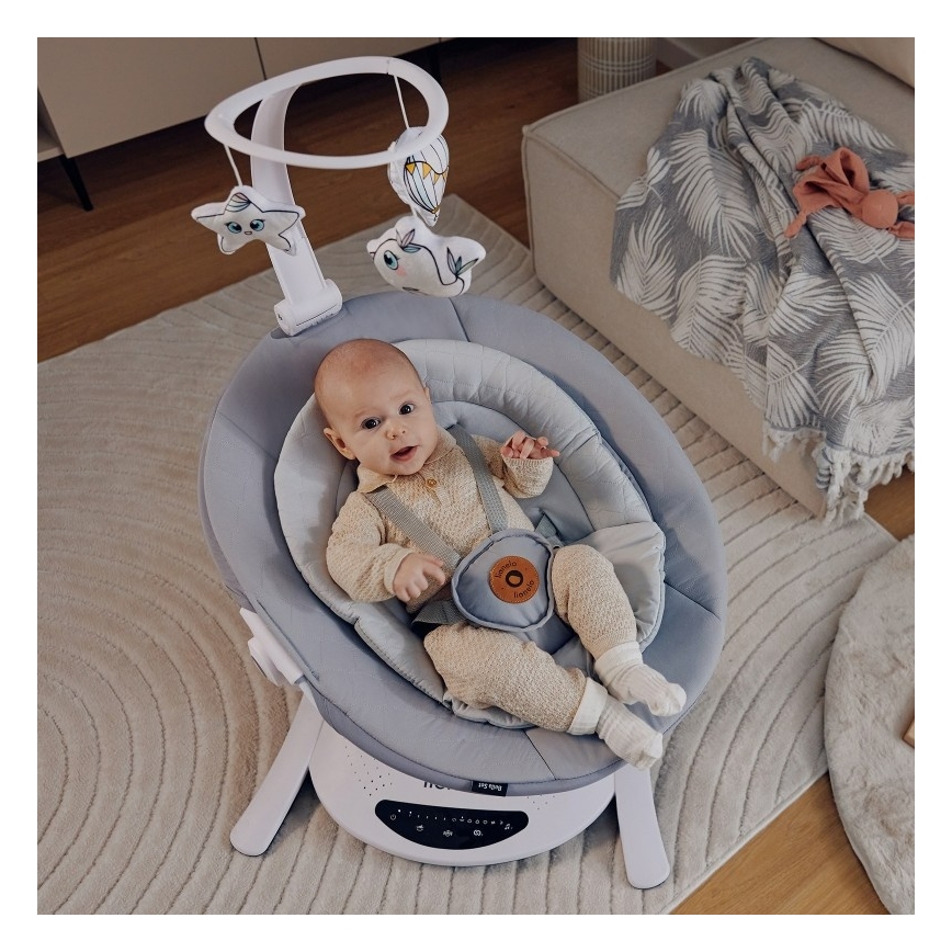 Lionelo - Παιδικό κουνιστό κάθισμα με μελωδία BELLA Grey Concrete + τηλεχειριστήριο