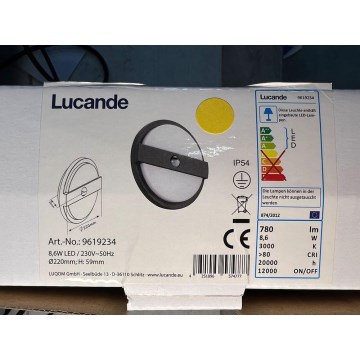 Lucande - LED Φωτιστικό τοίχου εξωτερικού χώρου με αισθητήρα GYLFI LED/8,6W/230V
