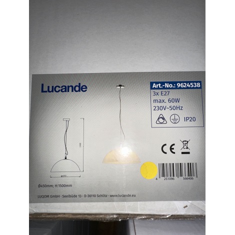 Lucande - Κρεμαστό φωτιστικό οροφής LOURENCO 3xE27/60W/230V