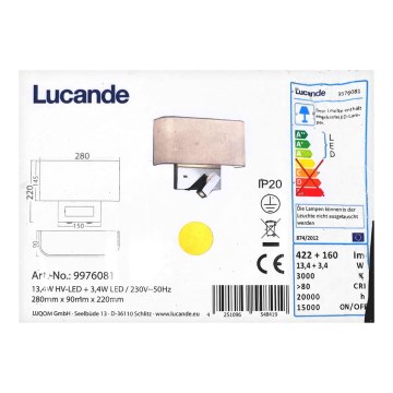 Lucande - Λάμπα τοίχου LED VIRVE 1XLED/13,4W/230V + 1xLED/3,4W/230V