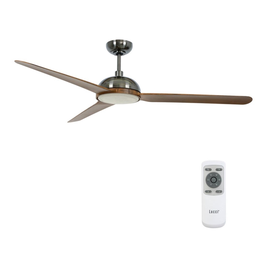 Lucci air 213301- Ανεμιστήρας οροφής LED Dimmable UNIONE 1xGX53/12W/230V καφέ/γυαλιστερό χρώμιο + τηλεχειριστήριο