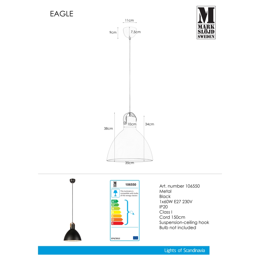 Markslöjd 106550 - Πολύφωτο σε σχοινί EAGLE 1xE27/60W/230V