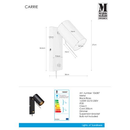 Markslöjd 106587 - Φως τοίχου με dimmer CARRIE 1xGU10/35W/230V μαύρο