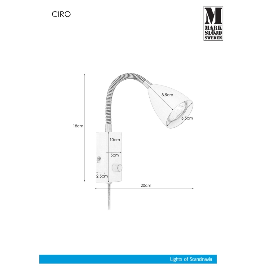 Markslöjd 106588 - Φωτιστικό τοίχου με dimmer CIRO 1xGU10/7W/230V