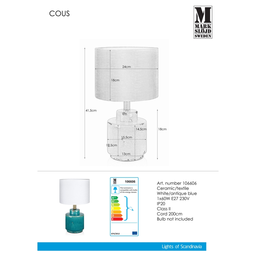 Markslöjd 106606 - Επιτραπέζια λάμπα COUS 1xE27/60W/230V