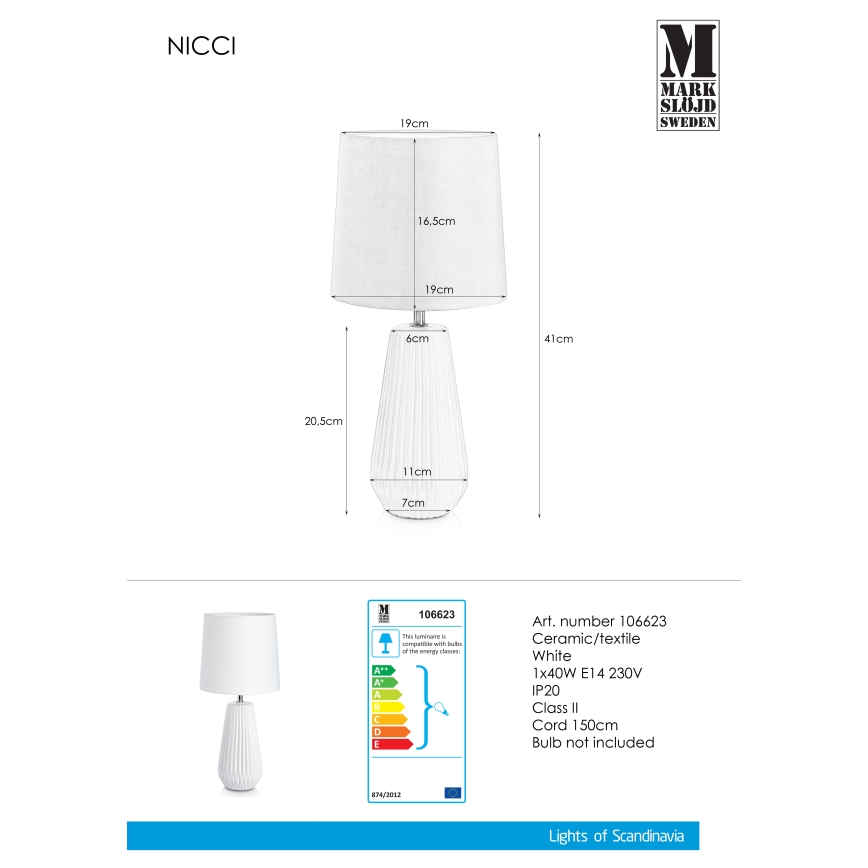 Markslöjd 106623 - Επιτραπέζια λάμπα NICCI 1xE14/40W/230V