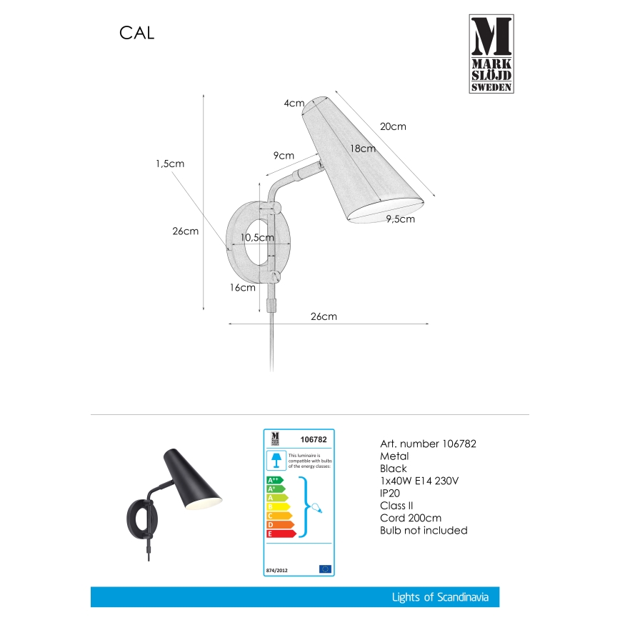 Markslöjd 106782 - Φως τοίχου CAL 1xE14/40W/230V