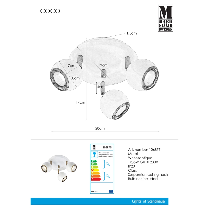 Markslöjd 106875 - Φωτιστικό σποτ COCO 3xGU10/35W/230V
