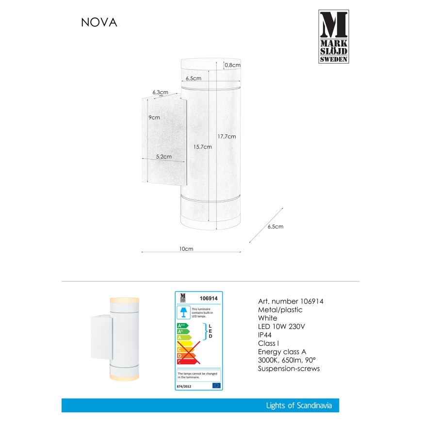 Markslöjd 106914 - Φως τοίχου εξωτερικού χώρου LED NOVA 2xLED/5,5W/230V IP44