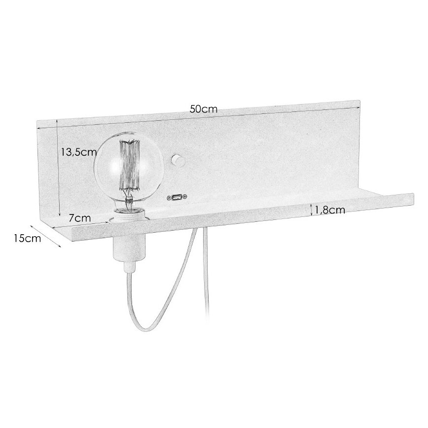 Markslöjd 106969 - Φως τοίχου με dimmer s USB zásuvkou MULTI 1xE27/60W/230V