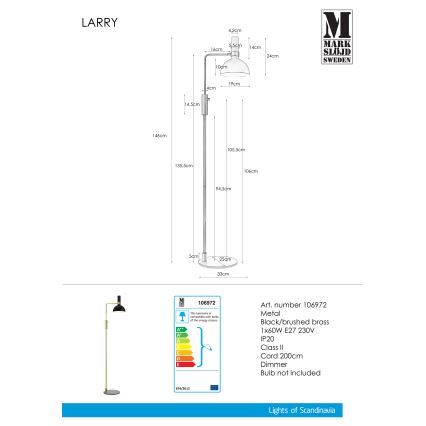 Markslöjd 106972 - Επιδαπέδια λάμπα dimmer LARRY 1xE27/60W/230V μαύρο/χρυσαφί
