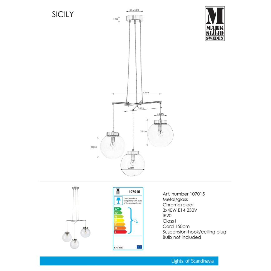 Markslöjd 107015 - Πολύφωτο σε σχοινί SICILY 3xE14/40W/230V