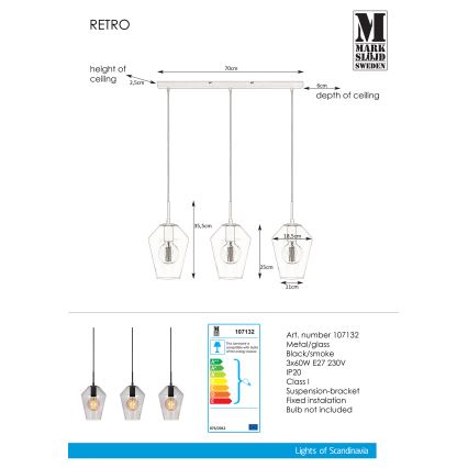 Markslöjd 107132 - Πολύφωτο σε σχοινί RETRO 3xE27/60W/230V