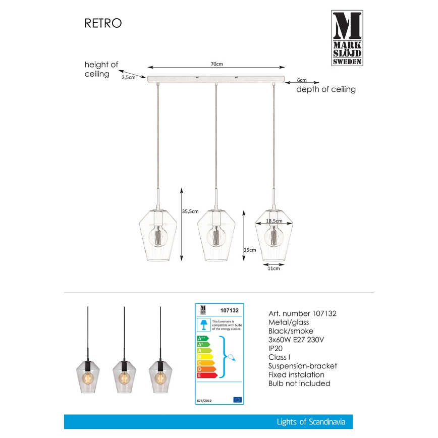 Markslöjd 107132 - Πολύφωτο σε σχοινί RETRO 3xE27/60W/230V