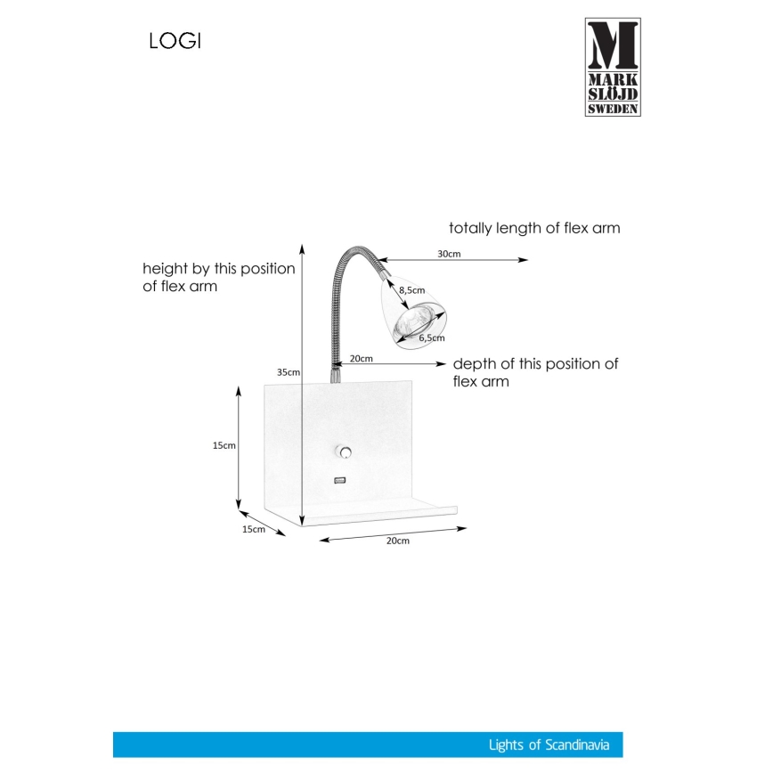 Markslöjd 107140 - Επιτοίχιο φωτιστικό dimming με USB LOGI 1xGU10/7W/230V