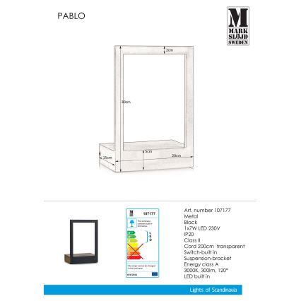 Markslöjd 107177 - Λάμπα τοίχου LED με πλαίσιο PABLO LED/7W/230V