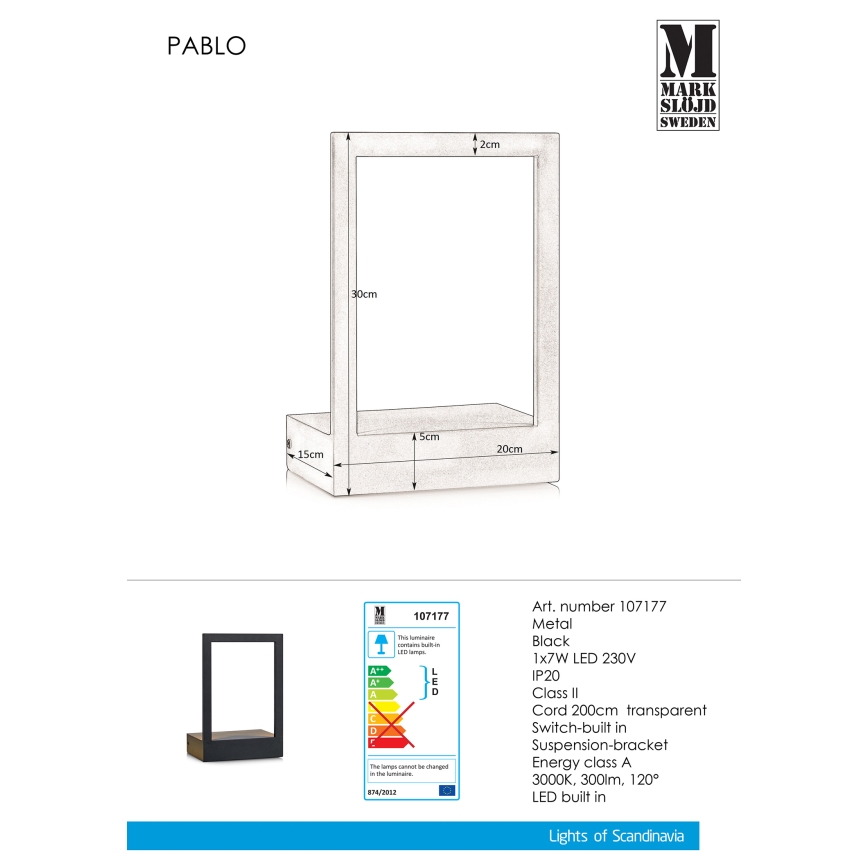 Markslöjd 107177 - Λάμπα τοίχου LED με πλαίσιο PABLO LED/7W/230V
