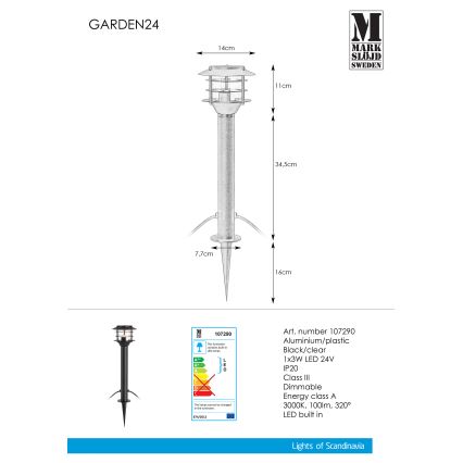 Markslöjd 107290 - Φωτιστικό LED εξωτερικού χώρου GARDEN 24 LED/3W/24V 45 cm IP44 μαύρο
