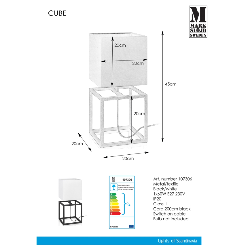Markslöjd 107306 - Επιτραπέζια λάμπα CUBE 1xE27/60W/230V