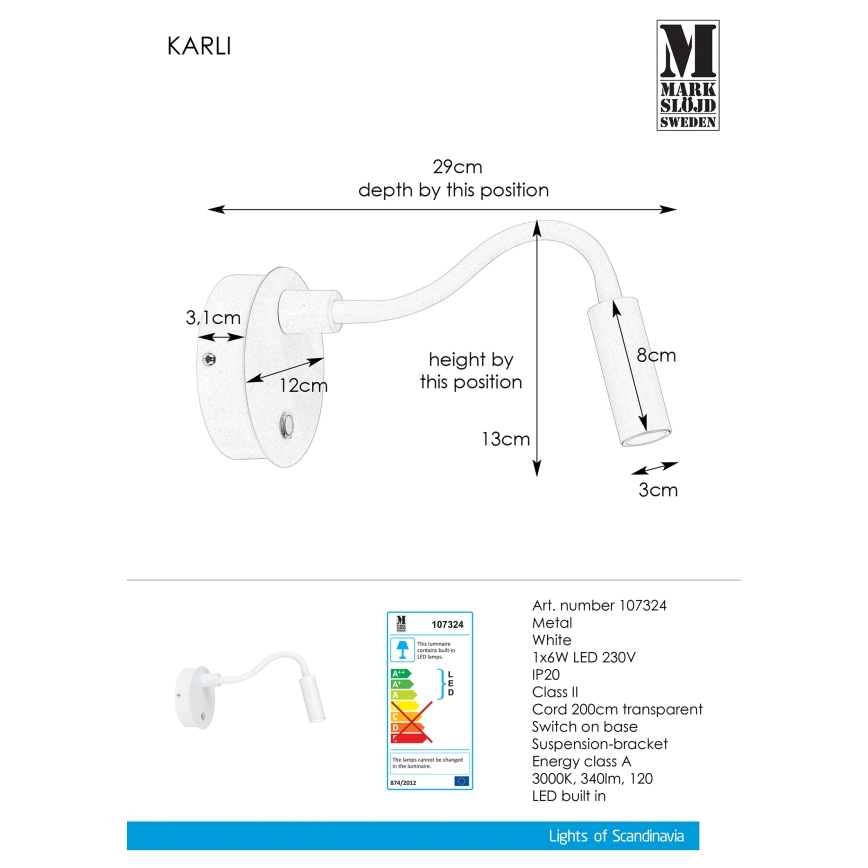 Markslöjd 107324 - Φως τοίχου LED KARLI LED/6W/230V