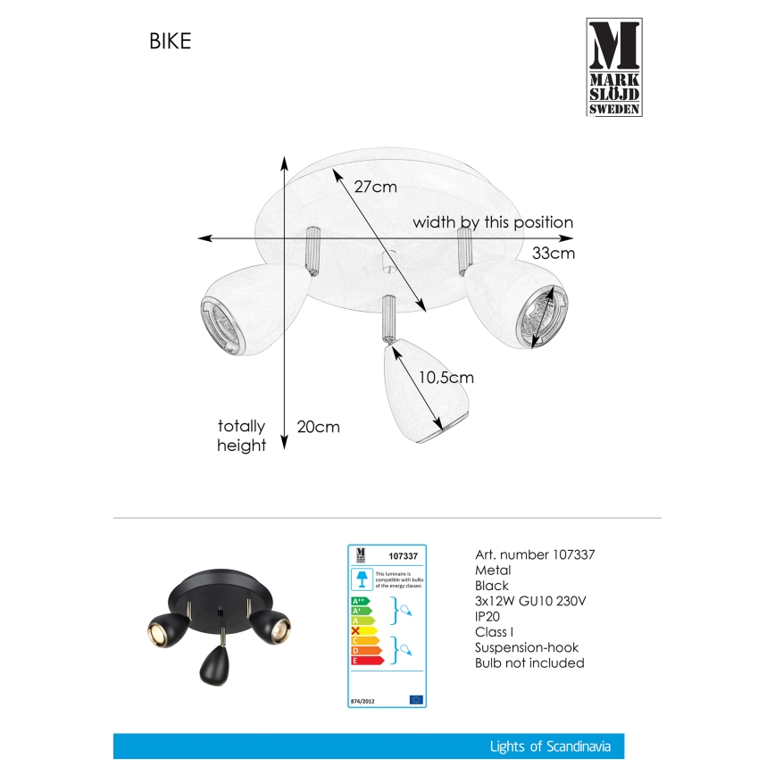 Markslöjd 107337 - Φωτιστικό σποτ BIKE 3xGU10/12W/230V