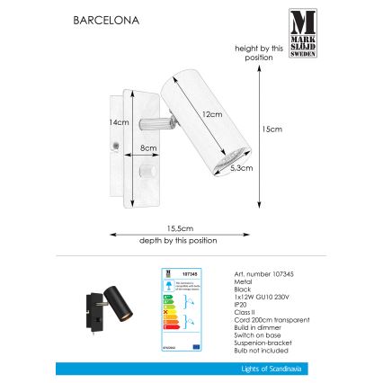 Markslöjd 107345 - Dimmable σποτ τοίχου BARCELONA 1xGU10/12W/230