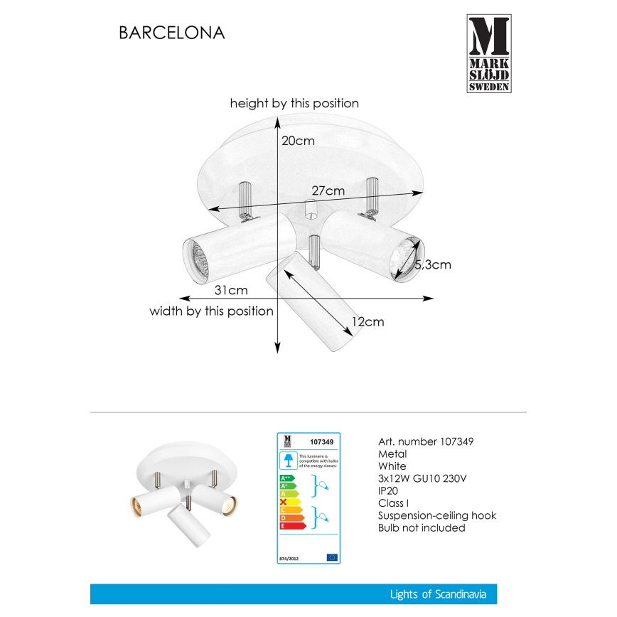 Markslöjd 107349 - Φωτιστικό σποτ BARCELONA 3xGU10/12W/230V