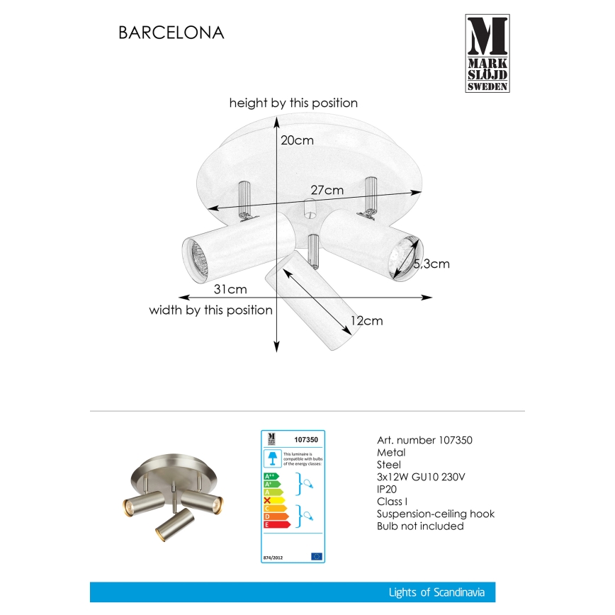 Markslöjd 107350 - Φωτιστικό σποτ BARCELONA 3xGU10/12W/230V