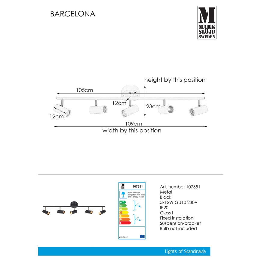 Markslöjd 107351 - Φωτιστικό σποτ BARCELONA 5xGU10/12W/230V